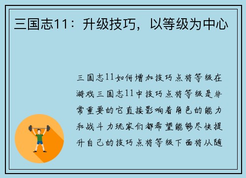 三国志11：升级技巧，以等级为中心